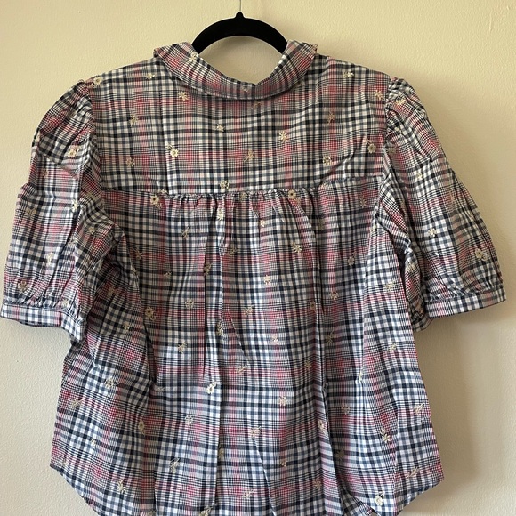 NWT Anthropologie Matching Plaid Puff Sleeve Embroidered Pajama Short & Top Set - Picture 6 of 9